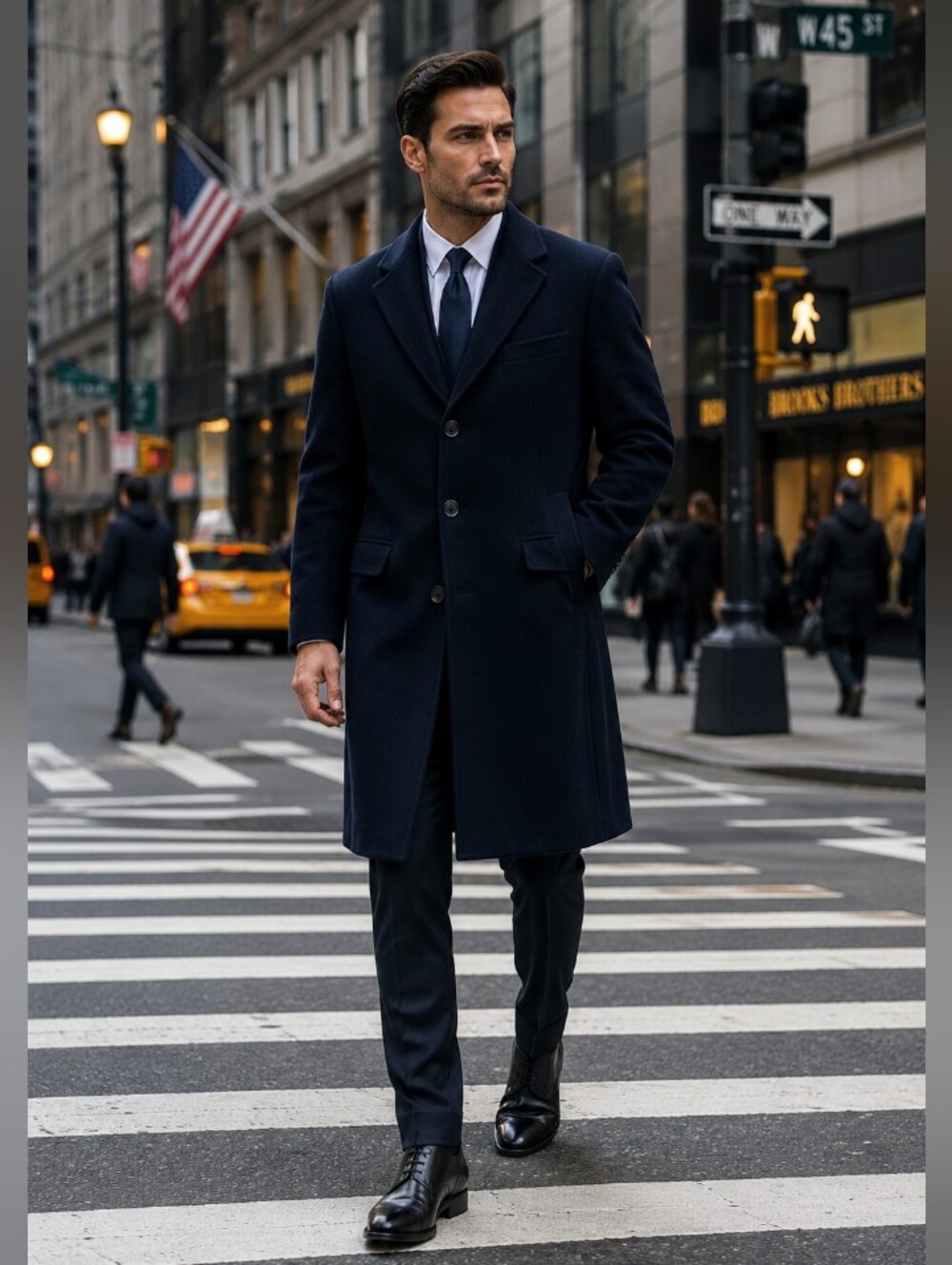 Cashmere Blend Dark Navy Blue Overcoat